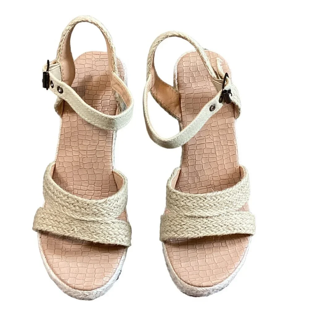 Rope & Canvas Strappy Wedge Espadrille Sandal Sz 7 #42S‎